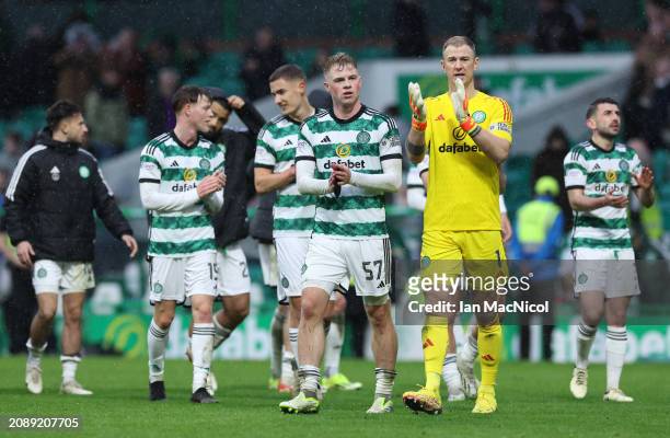 Joe Hart of Celtic is seen at full time during the Cinch Scottish Premiership match between Celtic FC and St. Johnstone FC at Celtic Park Stadium on...