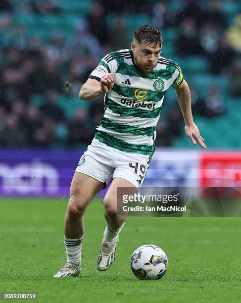 James Forrest of Celtic is seen during the Cinch Scottish Premiership match between Celtic FC and St. Johnstone FC at Celtic Park Stadium on March...
