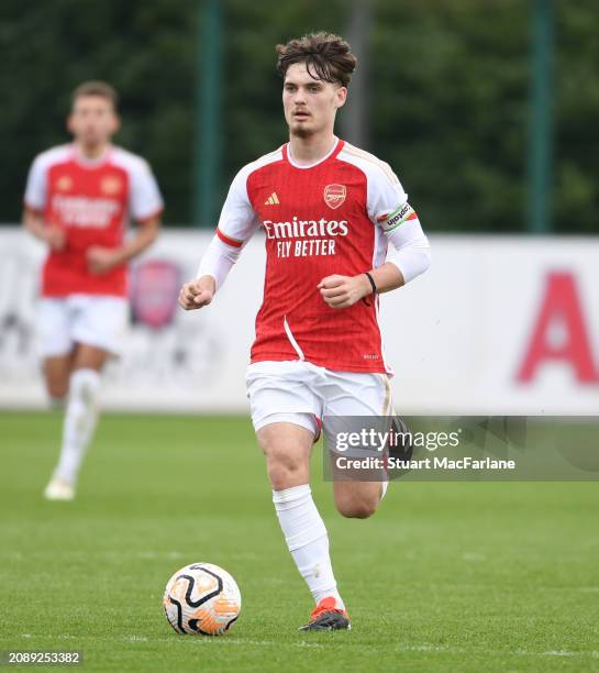 Michal Rociak of Arsenal during the Premier League U18 match between Arsenal and Crystal Palace at Sobha Realty Training Centre on March 16, 2024 in...