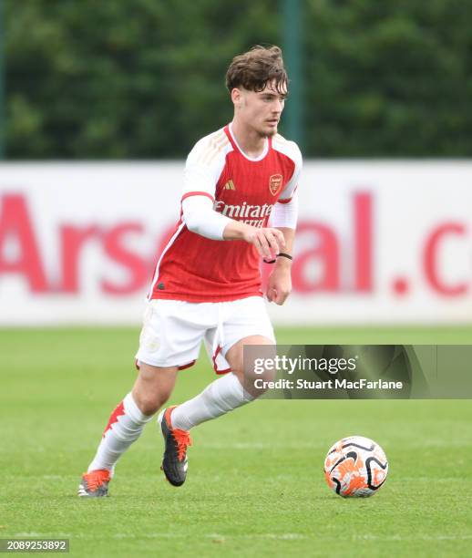 Michal Rociak of Arsenal during the Premier League U18 match between Arsenal and Crystal Palace at Sobha Realty Training Centre on March 16, 2024 in...