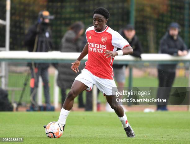 Ismeal Kabia of Arsenal during the Premier League U18 match between Arsenal and Crystal Palace at Sobha Realty Training Centre on March 16, 2024 in...