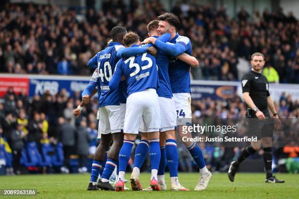 Cameron Burgess of Ipswich Town celebrates scoring the 2nd Ipswich goal during the Sky Bet Championship match between Ipswich Town and Sheffield...