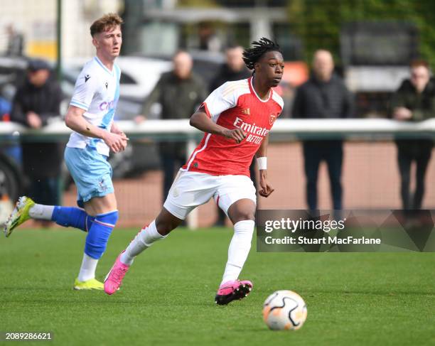 Osman Kamaraof Arsenal during the Premier League U18 match between Arsenal and Crystal Palace at Sobha Realty Training Centre on March 16, 2024 in...