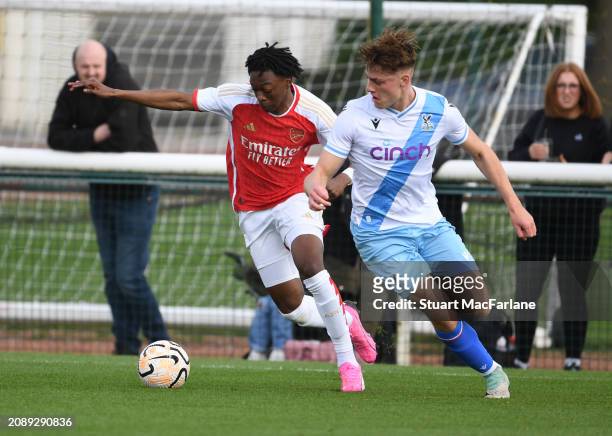 Osman Kamara of Arsenal during the Premier League U18 match between Arsenal and Crystal Palace at Sobha Realty Training Centre on March 16, 2024 in...
