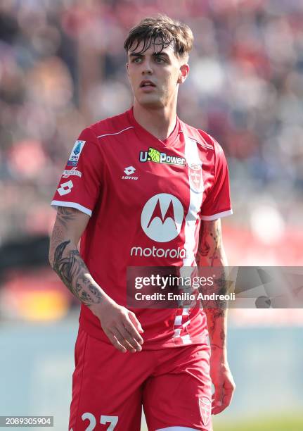 Daniel Maldini of AC Monza looks on during the Serie A TIM match between AC Monza and Cagliari at U-Power Stadium on March 16, 2024 in Monza, Italy.