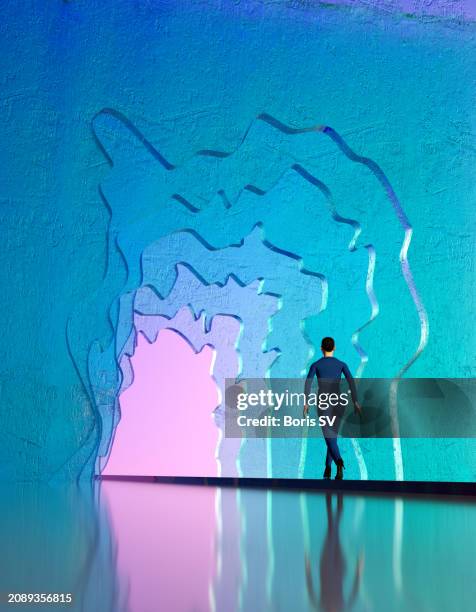 woman entering ice portal - digital catwalk stock pictures, royalty-free photos & images