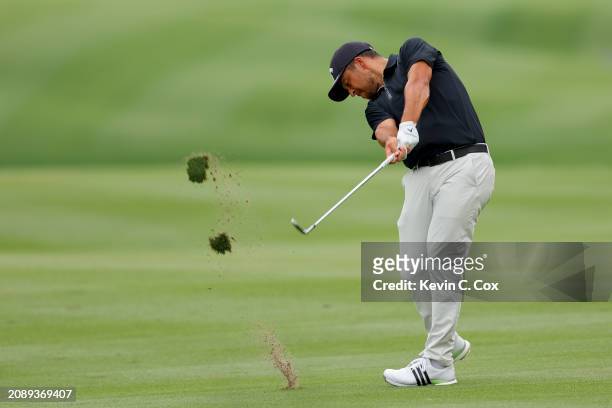 Xander Schauffele of the United States plays a shot on the first hole during the third round of THE PLAYERS Championship at TPC Sawgrass on March 16,...