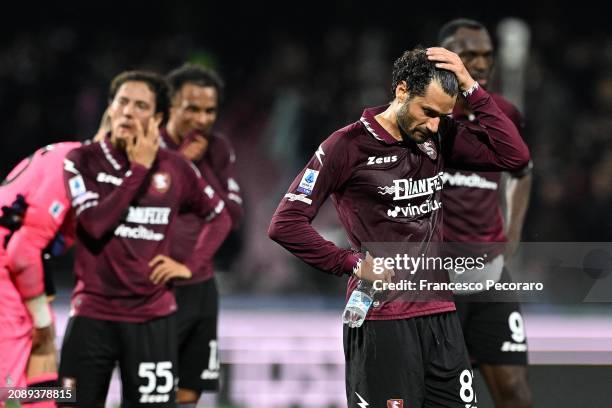 Antonio Candreva of US Salernitana shows his disappointment after the Serie A TIM match between US Salernitana and US Lecce at Stadio Arechi on March...