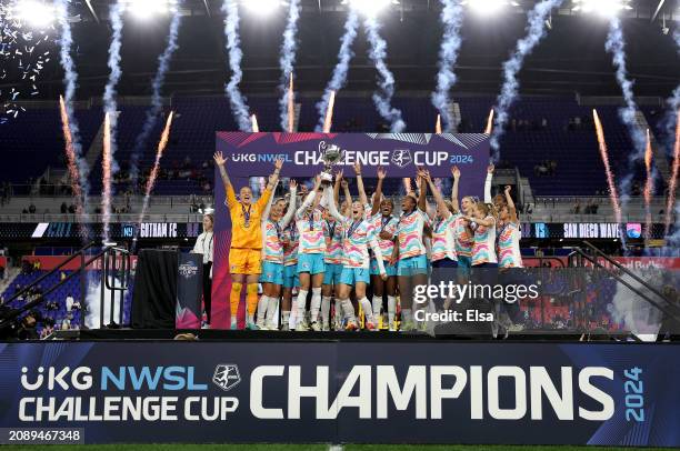 San Diego Wave FC celebrate winning the 2024 NWSL Challenge Cup at Red Bull Arena on March 15, 2024 in Harrison, New Jersey. The San Diego Wave FC...