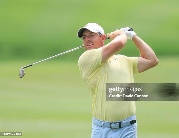 Rory McIlroy of Northern Ireland plays his second shot on the first hole during the third round of THE PLAYERS Championship at TPC Sawgrass on March...