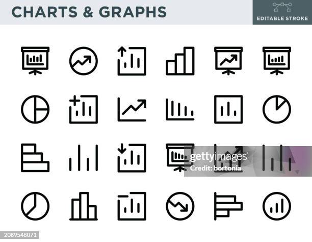 charts and graphs thin line icon set - editable stroke - line graph stock illustrations