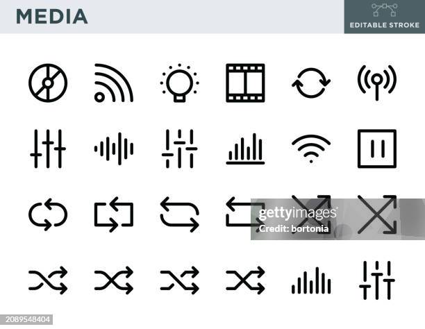 media thin line icon set - editable stroke - rewind stock illustrations