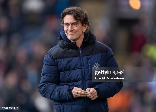 Brentford manager Thomas Frank during the Premier League match between Burnley FC and Brentford FC at Turf Moor on March 16, 2024 in Burnley, England.