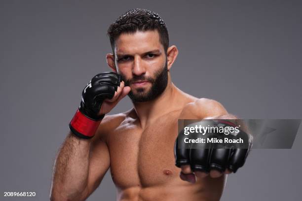 Thiago Moises of Brazil poses for a portrait backstage during the UFC Fight Night event at UFC APEX on March 16, 2024 in Las Vegas, Nevada.