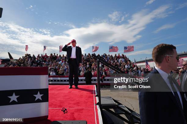 Republican presidential candidate former President Donald Trump arrives for a rally at the Dayton International Airport on March 16, 2024 in...