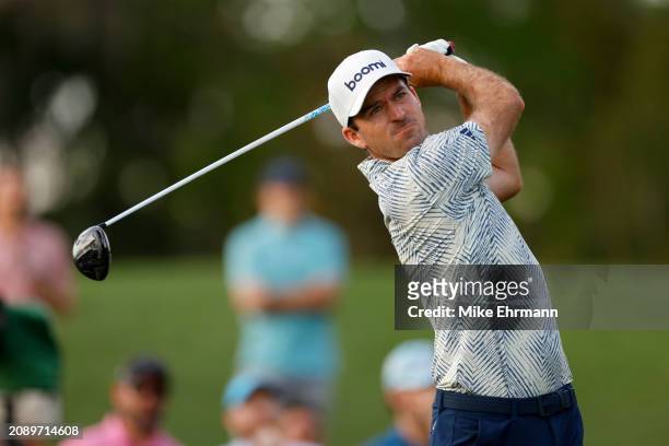 Nick Taylor of Canada plays his shot from the 16th tee during the third round of THE PLAYERS Championship at TPC Sawgrass on March 16, 2024 in Ponte...