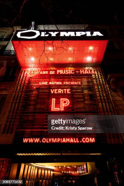 General view of the venue marquee for LP at L'Olympia on March 16, 2024 in Paris, France.