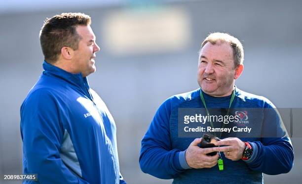 Northern Ireland , United Kingdom - 19 March 2024; Interim head coach Richie Murphy, right, and national scrum coach John Fogarty during Ulster Rugby...