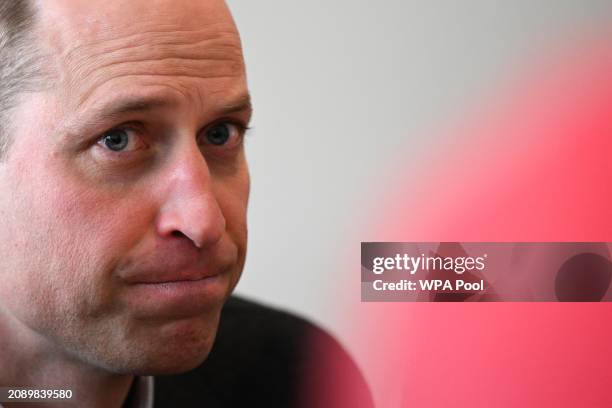 Prince William, Prince of Wales attends a Homewards Sheffield Local Coalition meeting at the Millennium Gallery on March 19, 2024 in Sheffield,...