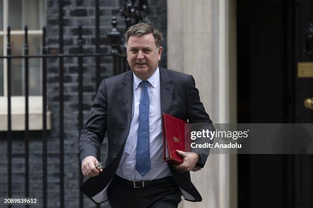 Secretary of State for Work and Pensions of the United Kingdom Mel Stride leaves 10 Downing Street after attending the Cabinet meeting in London,...