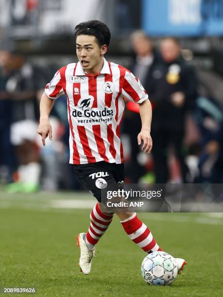 Koki Saito of Sparta Rotterdam during the Dutch Eredivisie match between Sparta Rotterdam and Ajax at Sparta Stadium Het Kasteel on March 17, 2024 in...