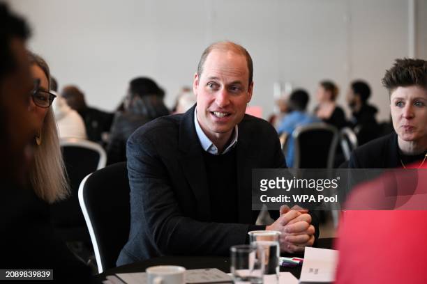 Prince William, Prince of Wales attends a Homewards Sheffield Local Coalition meeting at the Millennium Gallery on March 19, 2024 in Sheffield,...