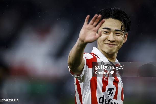 Koki Saito of Sparta Rotterdam during the Dutch Eredivisie match between Sparta Rotterdam and Ajax at Sparta Stadium Het Kasteel on March 17, 2024 in...