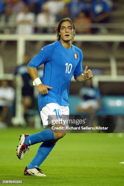 June 8: Francesco Totti of Italy running during the FIFA World Cup Finals 2002 Group G match between Italy and Croatia at Kashima Soccer Stadium on...