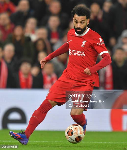 Liverpool's Mohamed Salah during the UEFA Europa League 2023/24 round of 16 second leg match between Liverpool FC and AC Sparta Praha at Anfield on...