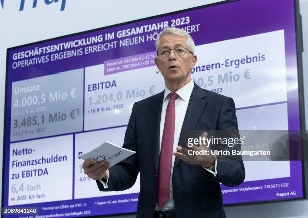 Dr. Stefan Schulte, CEO of Fraport AG, during the annual press conference on March 19, 2024 in Frankfurt, Germany. Fraport AG is one of the leading...