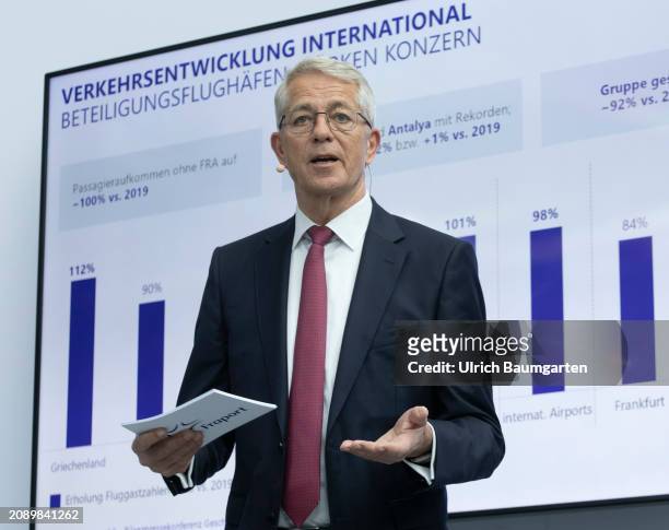 Dr. Stefan Schulte, CEO of Fraport AG, during the annual press conference on March 19, 2024 in Frankfurt, Germany. Fraport AG is one of the leading...