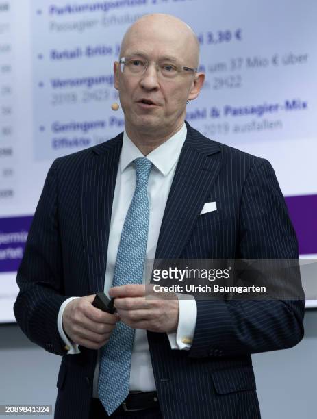 Dr. Matthias Zieschang, CFO of Fraport AG, during the annual press conference on March 19, 2024 in Frankfurt, Germany. Fraport AG is one of the...