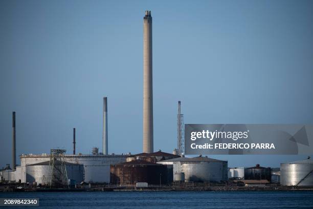Partial view of the Korsou Oil Refinery in Willemstad, Curacao, in the Dutch Caribbean on March 13, 2024. Reactivating from scratch after five years...