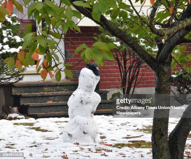 Snowman in the yard of a home on Acorn Avenue Friday Oct. 28, 2016 in Clifton Park, NY.