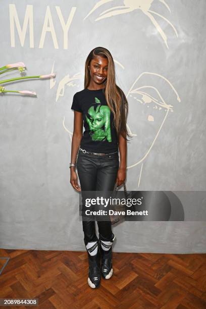 Leomie Anderson attends the launch of the MAY Botanicals x Pfeffer Sal collaboration on March 19, 2024 in London, England.