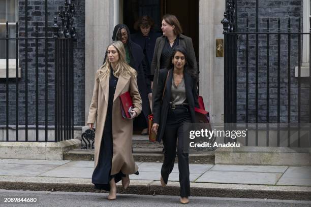Secretary of State for Energy Security and Net Zero Claire Coutinho and Chief Secretary to the Treasury Laura Trott leave 10 Downing Street after...