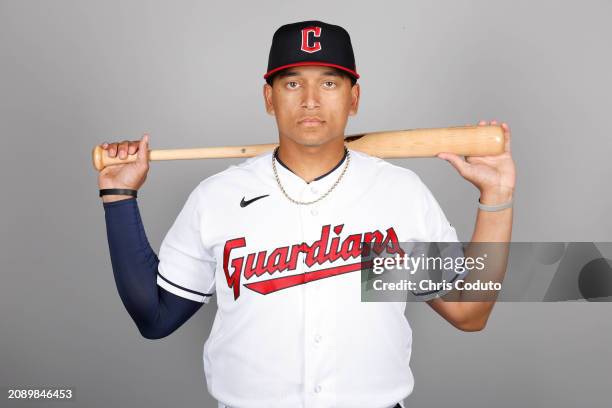 Bo Naylor of the Cleveland Guardians poses for a photo during the Cleveland Guardians Photo Day at Goodyear Ballpark on Thursday, February 22, 2024...