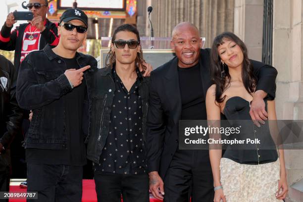 Truice Young, Tyler Young, Dr. Dre and Truly Young at the star ceremony where Dr. Dre is honored with a star on the Hollywood Walk of Fame on March...