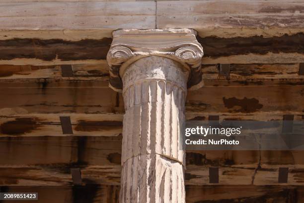 The Ionic column at the Athenian Acropolis in Athens, Greece on March 14th, 2024.