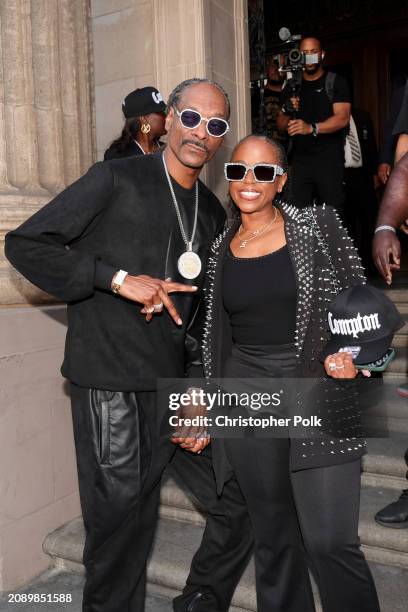 Snoop Dogg and Shante Broadus at the star ceremony where Dr. Dre is honored with a star on the Hollywood Walk of Fame on March 19, 2024 in Los...