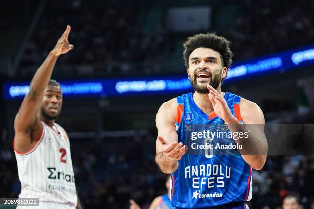 Elijah Bryant of Anadolu Efes competes during the Turkish Airlines Euroleague 30th week match between Anadolu Efes and Olympiakos at Sinan Erdem...