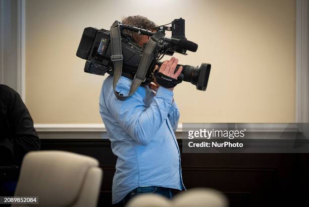 Camera operator is seen ahead of the meeting of the Council of Minsiters in Warsaw, Poland on 19 March, 2024.