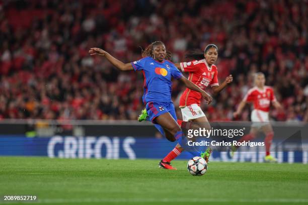 Kadidiatou Diani of Olympique Lyon in action during the UEFA Women's Champions League 2023/24 Quarter Final Leg One match between SL Benfica and...