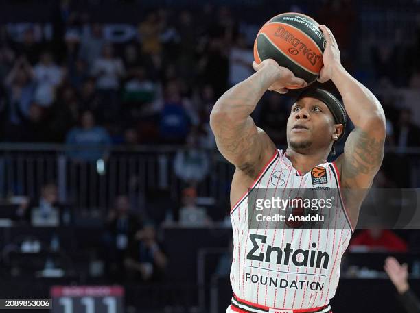 Isaiah Canaan of Olympiakos competes during the Turkish Airlines Euroleague 30th week match between Anadolu Efes and Olympiakos at Sinan Erdem Sports...