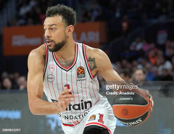 Nigel Williams-Goss of Olympiakos competes during the Turkish Airlines Euroleague 30th week match between Anadolu Efes and Olympiakos at Sinan Erdem...