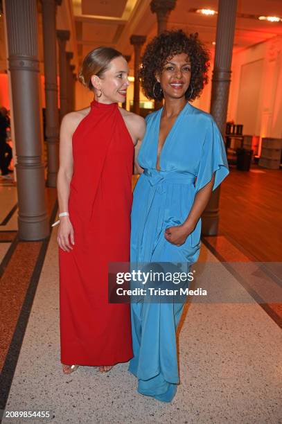 Sina Martens and Dennenesch Zoude attend the 22nd Deutscher Hoerfilmpreis at Telekom Hauptstadtrepräsentanz on March 19, 2024 in Berlin, Germany.