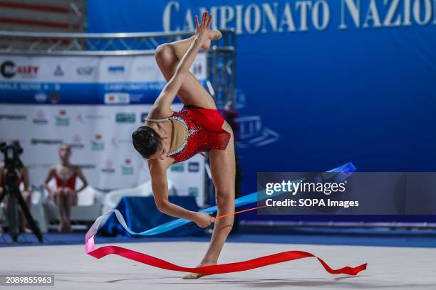 Sofia Raffaeli of Ginnastica Fabriano seen in action during Rhythmic Gymnastics FGI Serie A 2024 at PalaPrometeo. Rhythmic Gymnastics FGI Serie A...