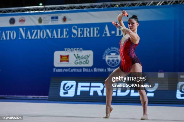 Milena Baldassarri of Ginnastica Fabriano seen in action during Rhythmic Gymnastics FGI Serie A 2024 at PalaPrometeo. Rhythmic Gymnastics FGI Serie A...