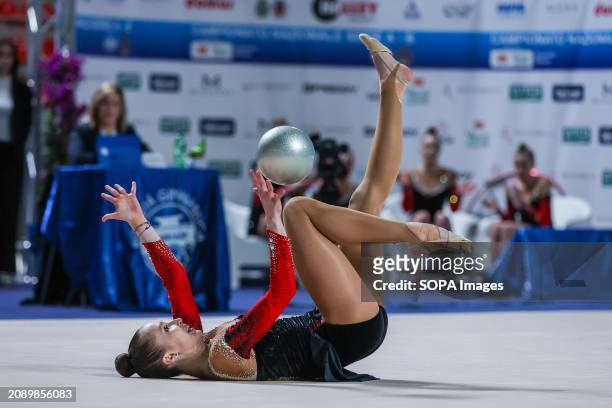 Takhmina Ikromova of Ginnastica Ritmica Albachiara seen in action during Rhythmic Gymnastics FGI Serie A 2024 at PalaPrometeo. Rhythmic Gymnastics...