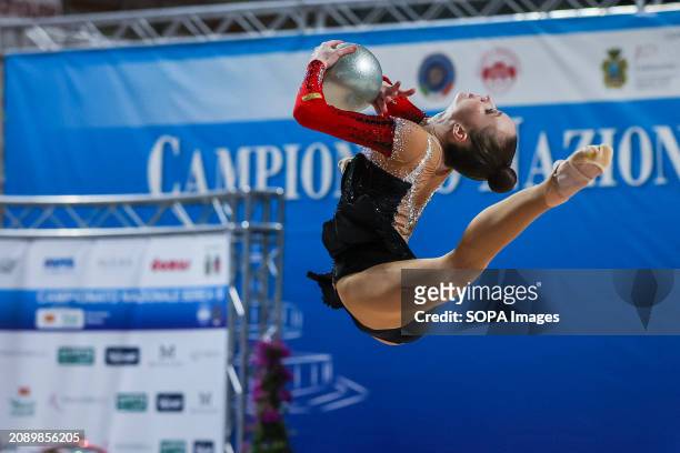 Takhmina Ikromova of Ginnastica Ritmica Albachiara seen in action during Rhythmic Gymnastics FGI Serie A 2024 at PalaPrometeo. Rhythmic Gymnastics...